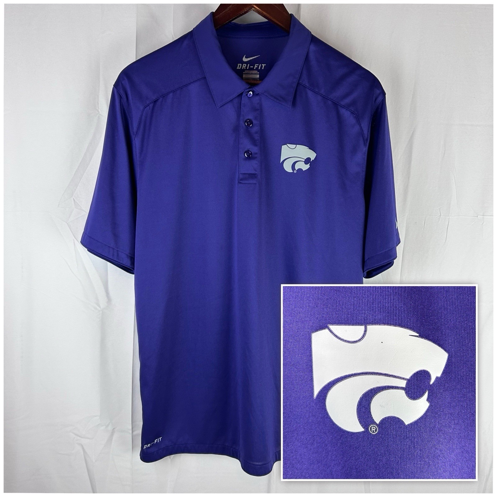 Nike Dri-Fit Kansas State Wildcats Ksu Golf Polo Mens Size Medium 27628x-Ks1